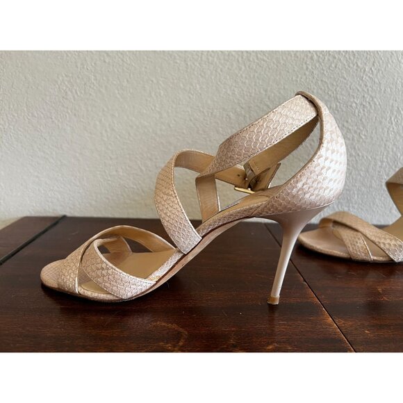 Jimmy Choo London Womens Stiletto Heels Beige Sz US9/Eur 39 Strappy Snake Textur - Picture 8 of 15